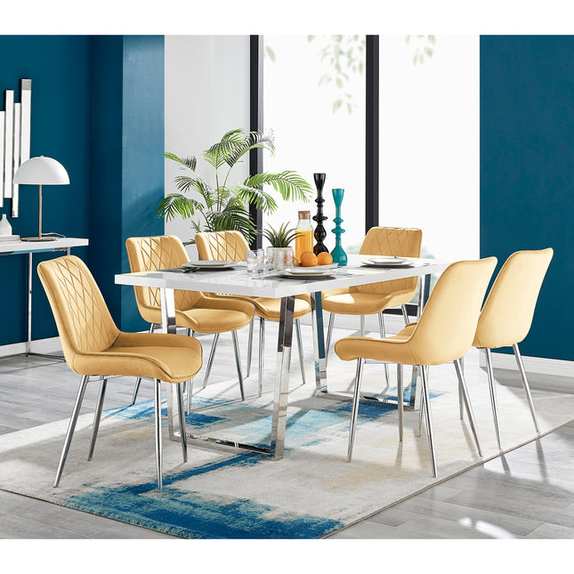 Dunloe - Large High Gloss White Dining Table & Mustard Maya Chairs