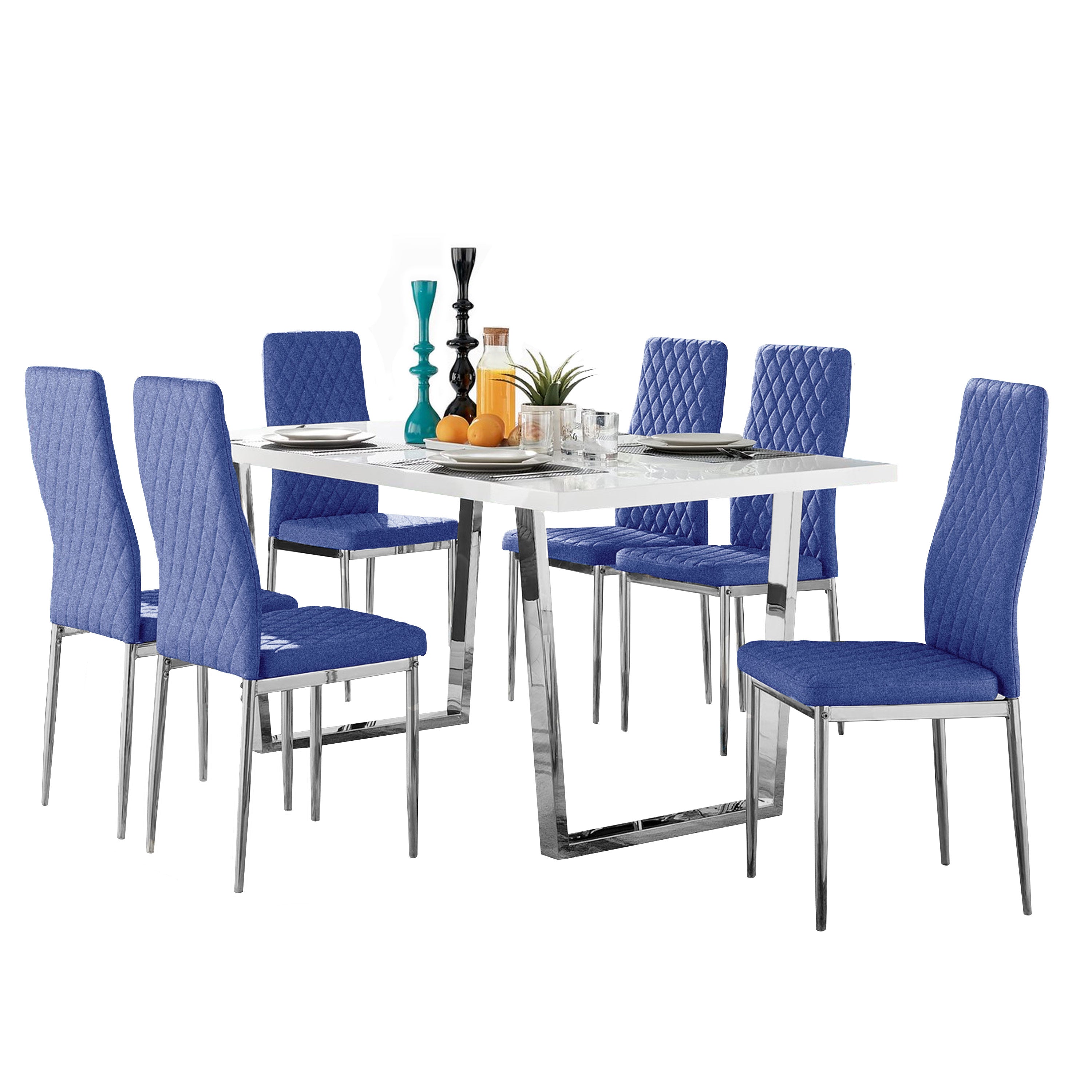 Dunloe Large High Gloss White Dining Table & Studio Velvet Chairs