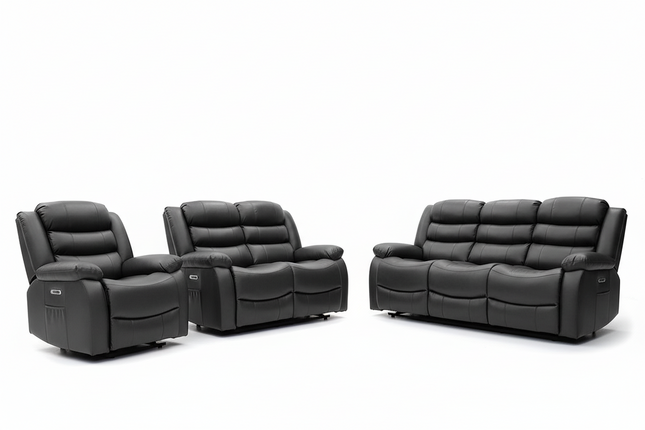 Electra - 3+2+1  Black Electric Recliner Suite with  Drinks Tray