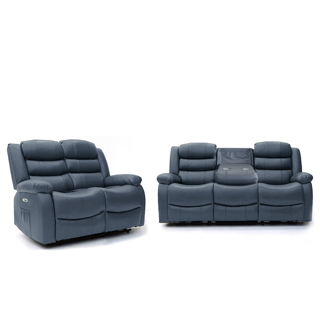 Electra - 3+2 Blue Electric Recliner Suite with Drinks Tray