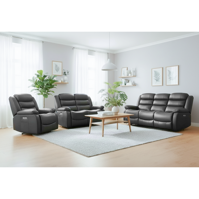 Electra - 3+2+1  Black Electric Recliner Suite with  Drinks Tray