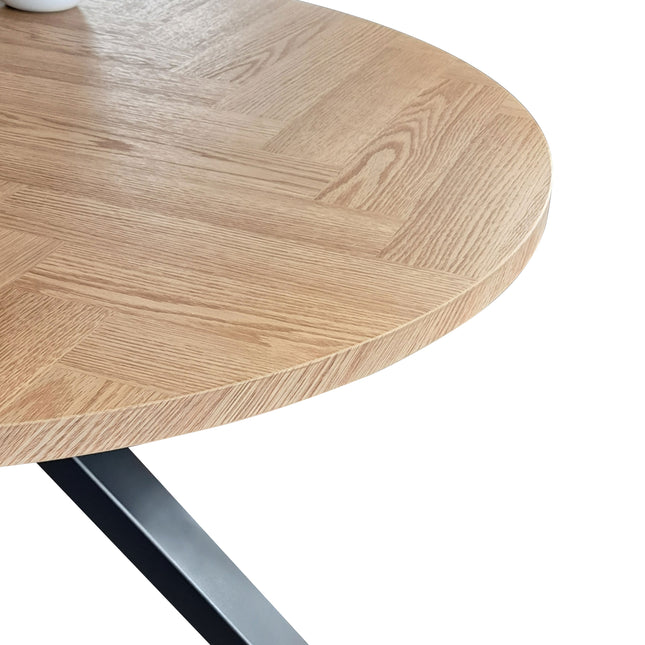 Filda - Contemporary Oak Herringbone Veneer Round Dining Table