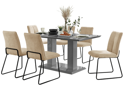Atlanta - Grey Modern High Gloss Dining Table & Halle Beige Fabric Dining Chairs