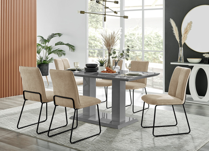 Atlanta - Grey Modern High Gloss Dining Table & Halle Beige Fabric Dining Chairs