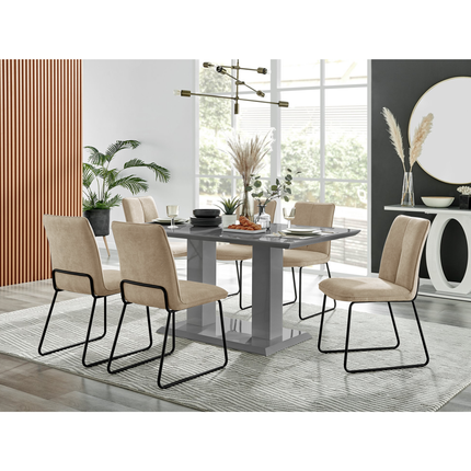 Atlanta - Grey Modern High Gloss Dining Table & Halle Beige Fabric Dining Chairs