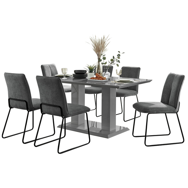 Atlanta - Grey Modern High Gloss Dining Table & Halle Grey Fabric Dining Chairs