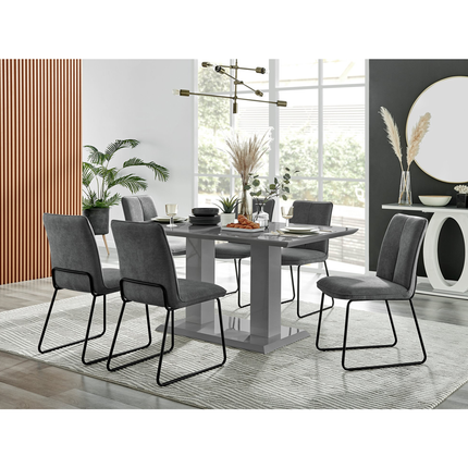 Atlanta - Grey Modern High Gloss Dining Table & Halle Grey Fabric Dining Chairs