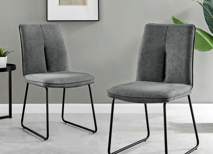 Santorini - Modern Brown Wood Effect Round Dining Table & Halle Grey Fabric Dining Chairs