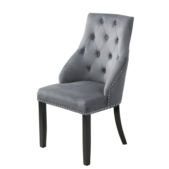 Hilton - Grey Velvet Upholstered Buttoned Dining Chair