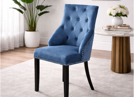 Hilton - Navy Blue Velvet Upholstered Buttoned Dining Chair