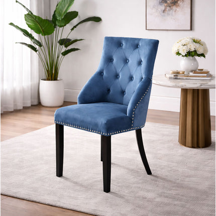Hilton - Navy Blue Velvet Upholstered Buttoned Dining Chair