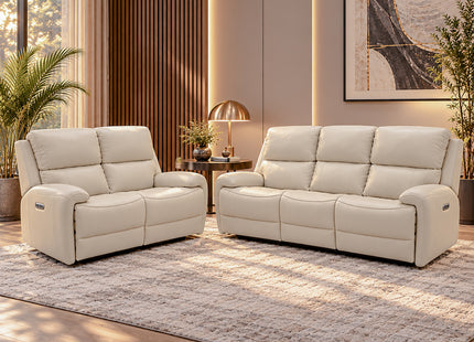 Intel - 3+2 Cream Electric Recliner with Heated Seats & Massage
