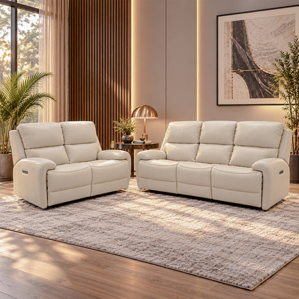 Intel - 3+2 Cream Electric Recliner with Heated Seats & Massage