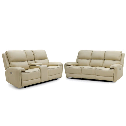 Intel - 3+2 Beige Electric Recliner with Drinks Tray and Built-In Bluetooth Speakers
