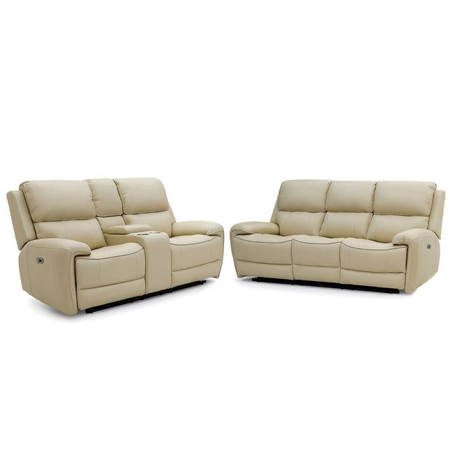 Intel - 3+2 Beige Electric Recliner with Drinks Tray and Built-In Bluetooth Speakers