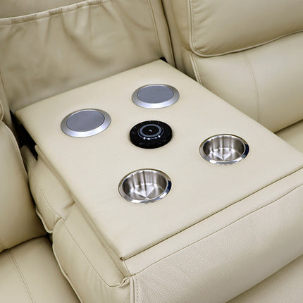 Intel - 3+2 Beige Electric Recliner with Drinks Tray and Built-In Bluetooth Speakers