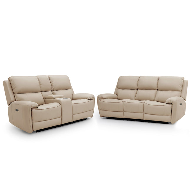 Intel - 3+2 Sand Electric Recliner with Drinks Tray