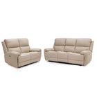 A two-piece beige reclining sofa set consisting of a loveseat and a three-seater sofa, shown against a plain white background.