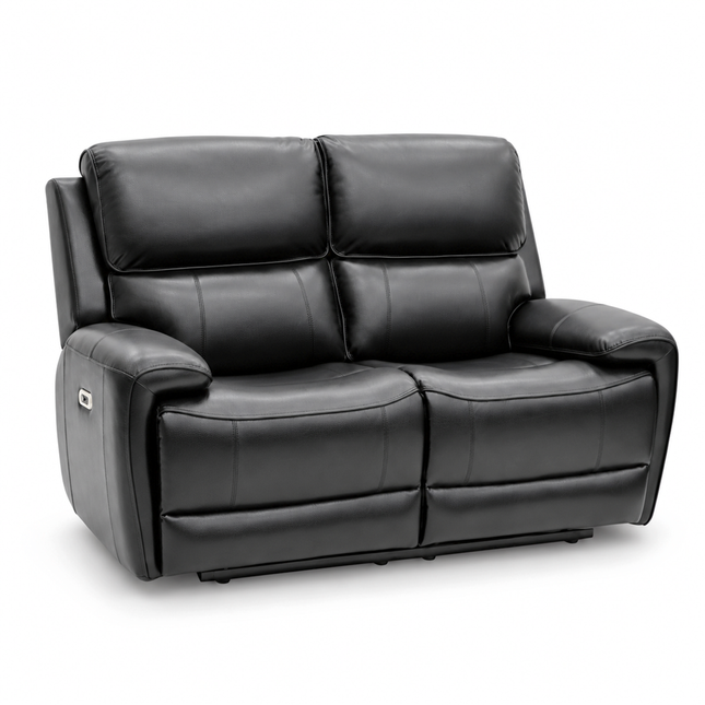 Intel - 3+2 Black Air Leather Electric Recliner with Drinks Tray