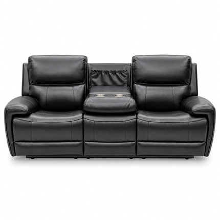 Intel - 3+2 Black Air Leather Electric Recliner with Drinks Tray