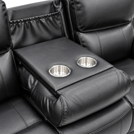 Intel - 3+2 Black Air Leather Electric Recliner with Drinks Tray