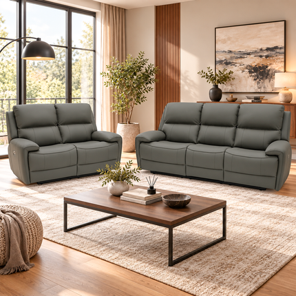 Intel - 3+2 Grey Electric Recliner with Drinks Tray