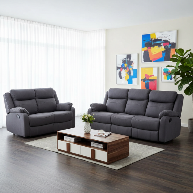 Jonas 3+2 Reclining Suite Dark Grey