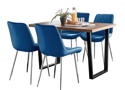 Kerry - Dark Oak Wood Effect Dining Table & 4 Maya Blue Velvet Dining Chairs