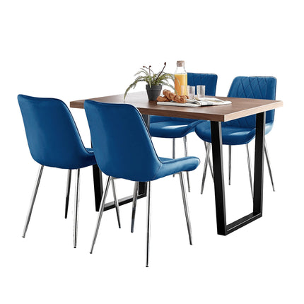 Kerry - Large Dark Oak Wood Effect Dining Table & 4 Maya Blue Velvet Dining Chairs