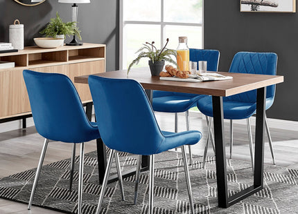 Kerry - Dark Oak Wood Effect Dining Table & 4 Maya Blue Velvet Dining Chairs