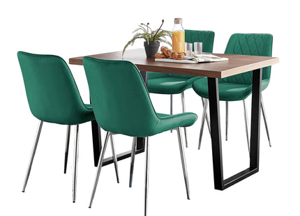 Kerry - Dark Oak Wood Effect Dining Table & 4 Maya Green Velvet Dining Chairs