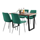 Kerry - Dark Oak Wood Effect Dining Table & 4 Maya Green Velvet Dining Chairs