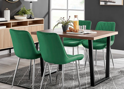 Kerry - Dark Oak Wood Effect Dining Table & 4 Maya Green Velvet Dining Chairs