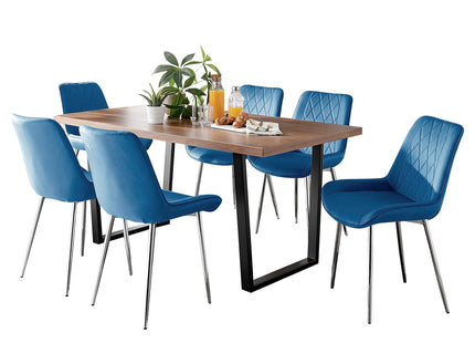 Kerry - Large Dark Oak Wood Effect Dining Table & Maya Blue Velvet Dining Chairs