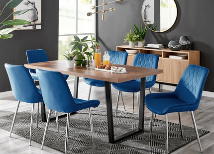 Kerry - Large Dark Oak Wood Effect Dining Table & Maya Blue Velvet Dining Chairs