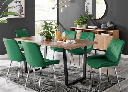 Kerry - Large Dark Oak Wood Effect Dining Table & Maya Green Velvet Dining Chairs