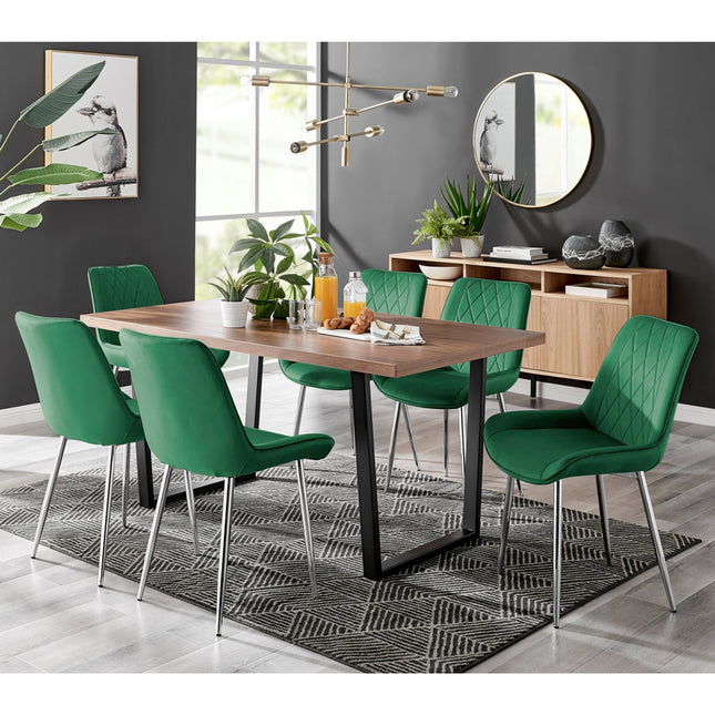 Kerry - Large Dark Oak Wood Effect Dining Table & Maya Green Velvet Dining Chairs