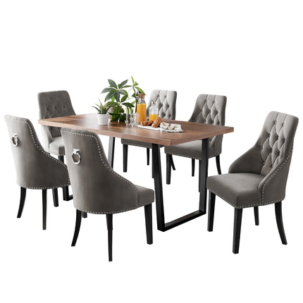 Kerry - Large Dark Oak Wood Effect Dining Table & Hilton Mink Velvet Upholstered Buttoned Dining Chair