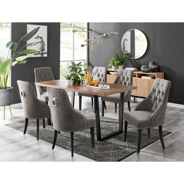 Kerry - Large Dark Oak Wood Effect Dining Table & Hilton Mink Velvet Upholstered Buttoned Dining Chair