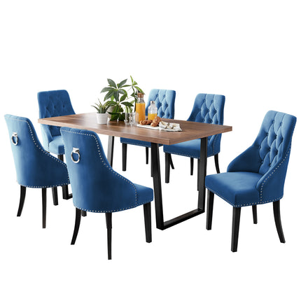 Kerry - Large Dark Oak Wood Effect Dining Table & Hilton Navy Blue Velvet Upholstered Buttoned Dining Chair