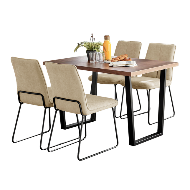 Kerry - Dark Oak Wood Effect Dining Table & 4 Halle Beige Fabric Dining Chairs