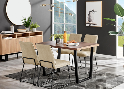 Kerry - Dark Oak Wood Effect Dining Table & 4 Halle Beige Fabric Dining Chairs