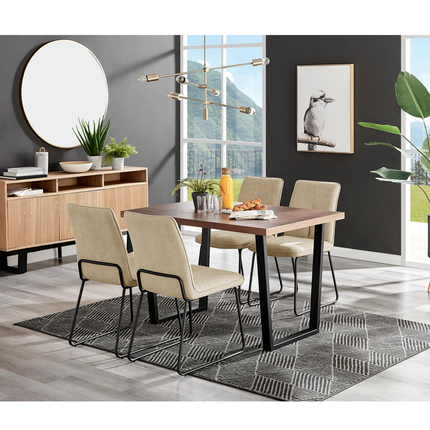 Kerry - Dark Oak Wood Effect Dining Table & 4 Halle Beige Fabric Dining Chairs