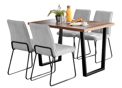 Kerry - Dark Oak Wood Effect Dining Table & 4 Halle Light Grey Fabric Dining Chairs