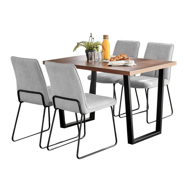 Kerry - Dark Oak Wood Effect Dining Table & 4 Halle Light Grey Fabric Dining Chairs