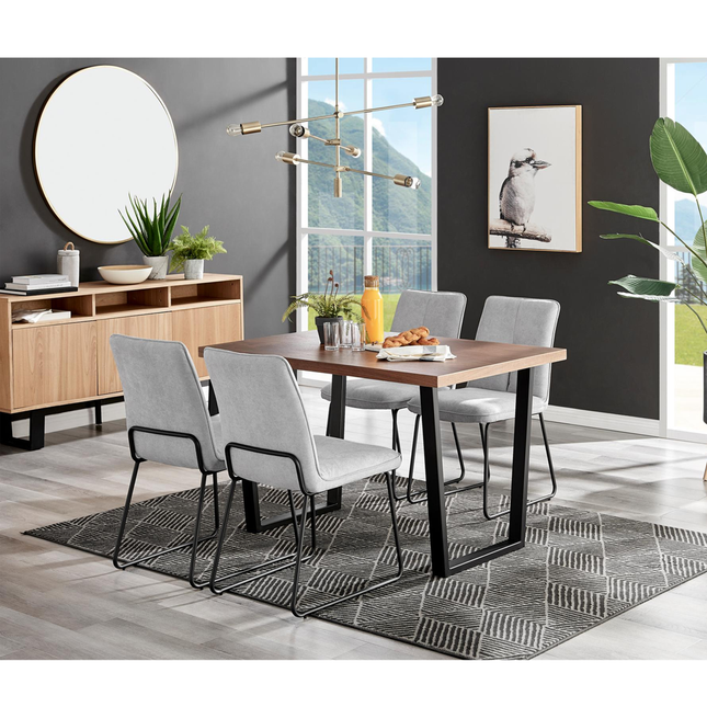 Kerry - Dark Oak Wood Effect Dining Table & 4 Halle Light Grey Fabric Dining Chairs
