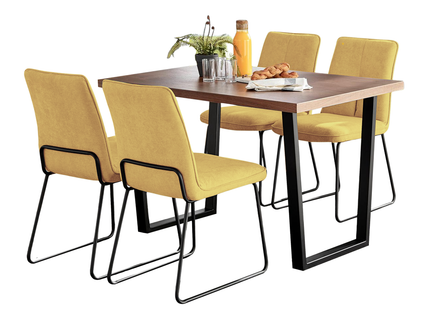 Kerry - Dark Oak Wood Effect Dining Table & 4 Halle Mustard Fabric Dining Chairs