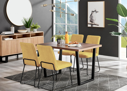 Kerry - Dark Oak Wood Effect Dining Table & 4 Halle Mustard Fabric Dining Chairs