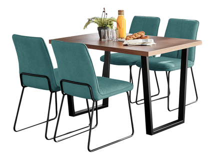 Kerry - Dark Oak Wood Effect Dining Table & 4 Halle Turquoise Fabric Dining Chairs