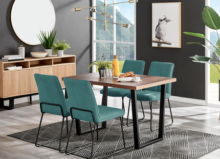 Kerry - Dark Oak Wood Effect Dining Table & 4 Halle Turquoise Fabric Dining Chairs